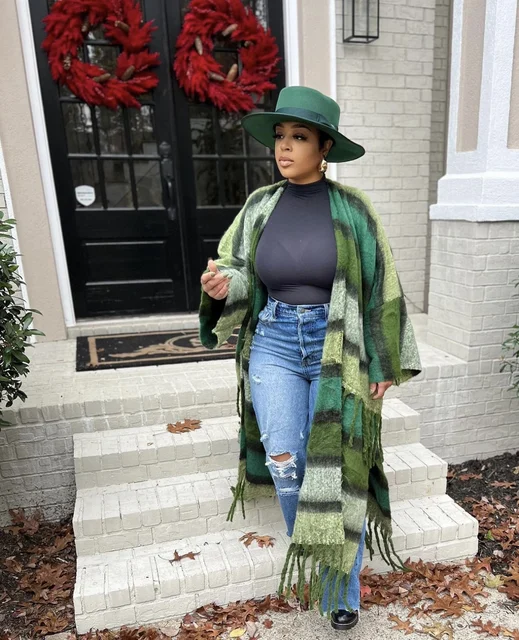 Pull imprimé pour femme, cardigans longs flous, streetwear chaud, kimonos adt pour les vacances de Noël, dame africaine, grande taille, mode hivernale 4