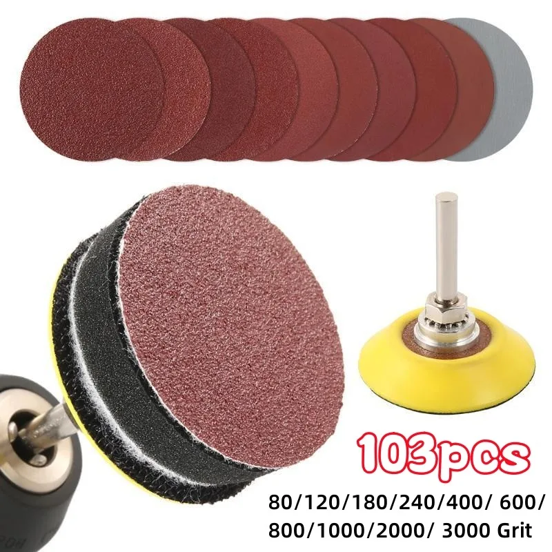 103Pcs DIY Sanding Discs Pad 100-3000 Grit 1/2Inch Abrasive Polishing Pad Kit for Dremel Rotary Tool Sandpapers Accessories