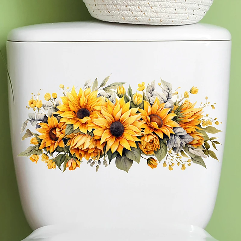 Toilet Stickers Flower Stickers Bathroom Self-adhesive Painting Waterproof Toilet Cover Bathroom Walls