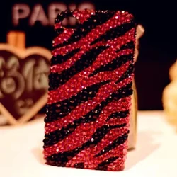 Elegant Rhinestone Zebra Pattern Phone Case in Black and White - iPhone 12 Mini (Red 1)