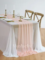 Elegant Wine Red Burgundy Sheer Table Runner for Romantic Events and Home Decor (Light Peach)