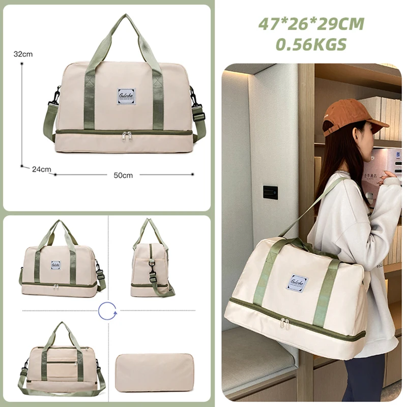 Large Capacity Wet Dry Separation Waterproof Gym Carryall Luggage Duffel Travel Bag Handbag With Independent Shoe Warehouse