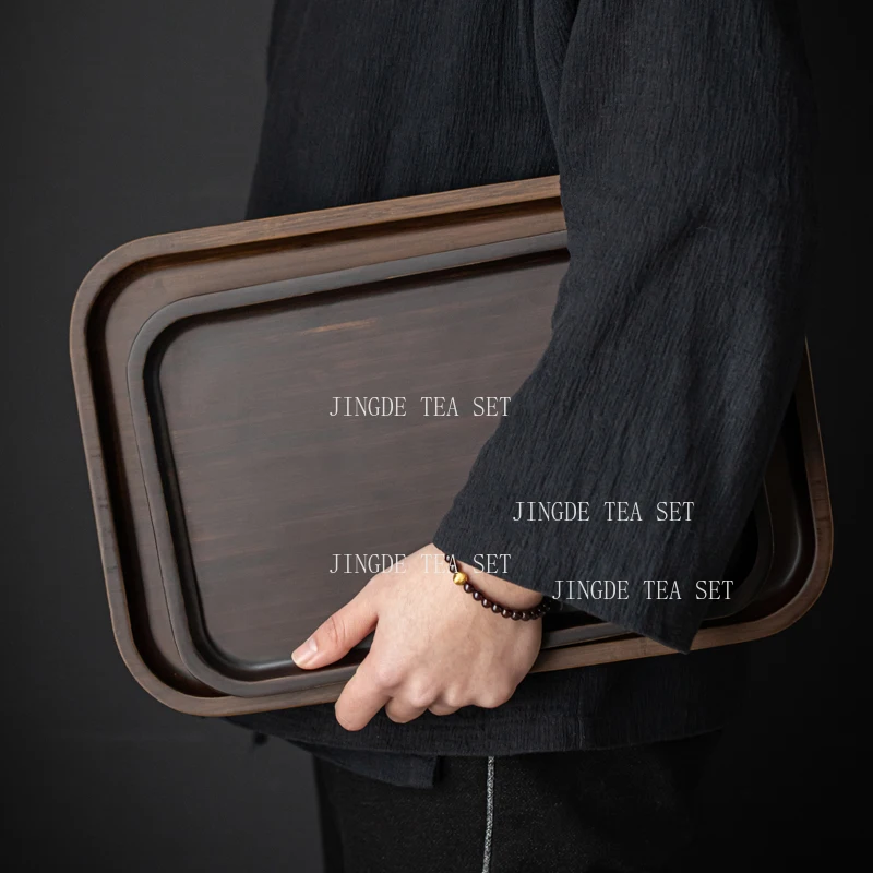 Thickened Bamboo Tea Tray Teaset Accessories Japanese Rectangular Kung Fu Teaset Tray Home Multifunctional Walnut Colored Tray