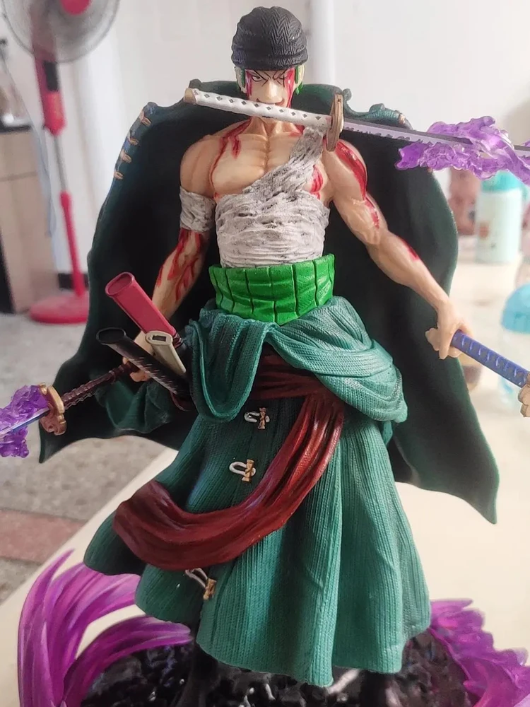 36cm One Piece Roronoa Zoro housetop kimono Three knife flow Action Figure  statue model Home decorations