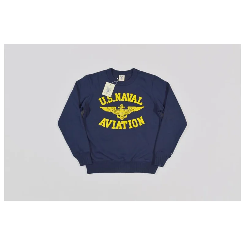 

BOB DONG US Naval Aviation Sweatshirt Crewneck Military Print Fleece Pullover