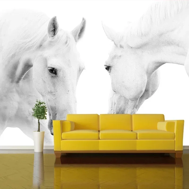 Custom Large Mural White Horse Photography Background Photo Wall Painting Living Room Sofa Bedroom Backdrop Wallpaper Home Decor