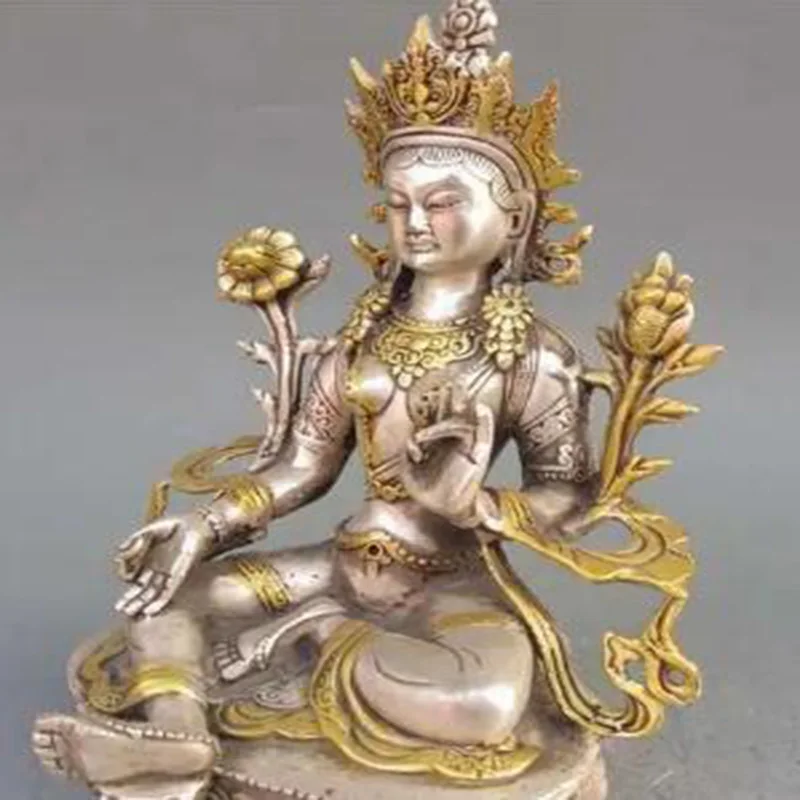 

decoration copper silver factory outlets Tibet Silver Copper Gilt Tibetan Buddhism Statue White Tara Buddha