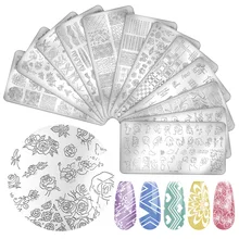 

Nail Stamping Plates Portrait Flower Nails Art Template Leaves Stripe Design Abstract Lady Face Steel Geometric Printing Stencil