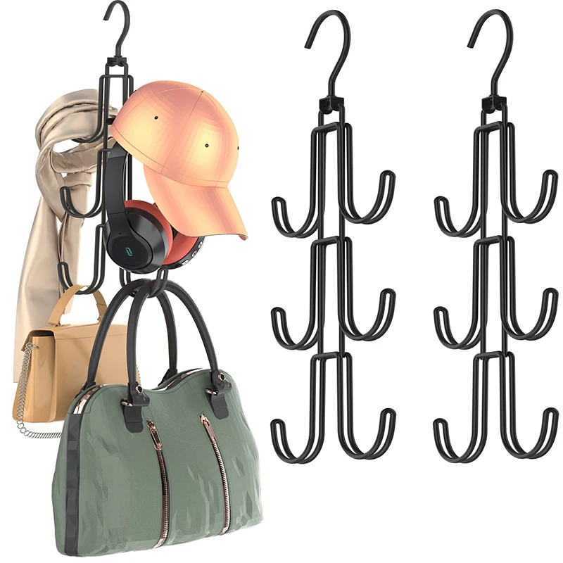 

Metal Rotated Handbag Storage Hanger Organizer Multi-Layer Bag Ties Scarf Hanging Hook Space-Saving Clothes Hanger For Wardrobe
