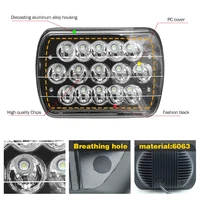 HL-Lampe de sauna de voiture à LED carrée, lumière drapée, faisceaux hauts et bas rectangulaires, Wrangler YJ, 105W, 6000K, H4, 5x7, 7x6 pouces 2