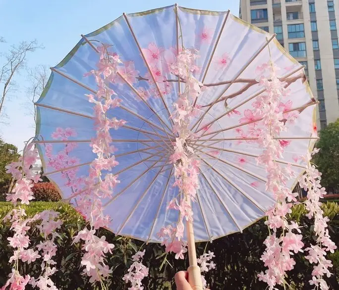 82CM 32'' Sakura Umbrella Hanfu Parasol Flowers Waterproof Car