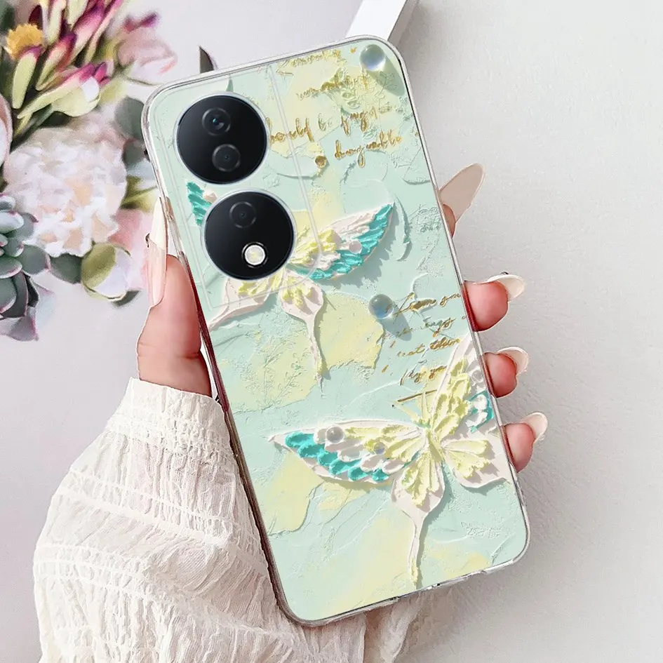 Colorful Flower Clear Silicone Phone Case for Honor X7b and Honor 90