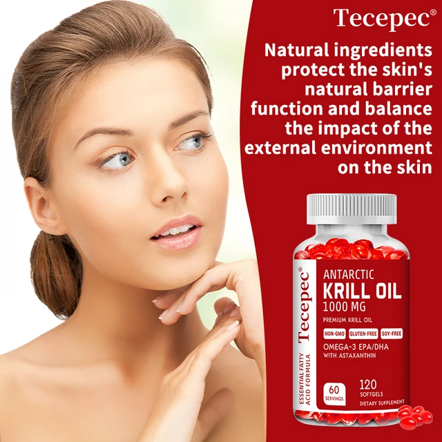 Antarctic Krill Oil 1000 Mg with Omega-3 EPA, DHA, Astaxanthin and Phospholipids for Heart, Brain and Skin Health Support