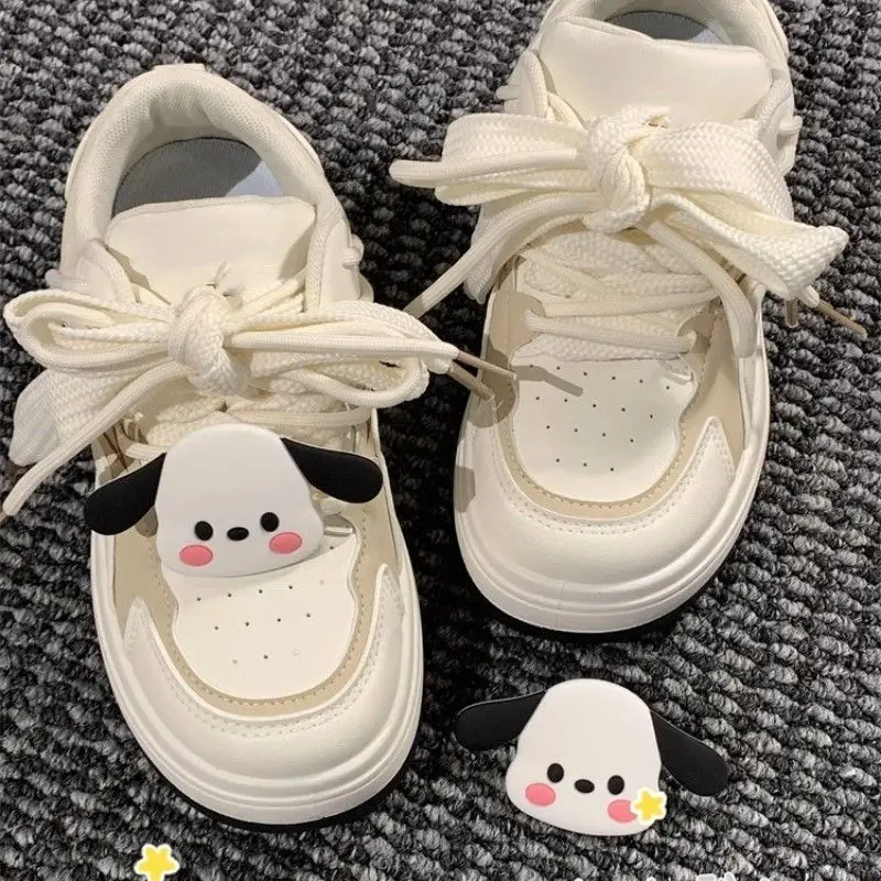 

New Anime Cartoon Sanrio Pochacco Cute Sports Sneakers White Shoes Thick Sole for Comfort Breathable Girls Kawaii Sneakers