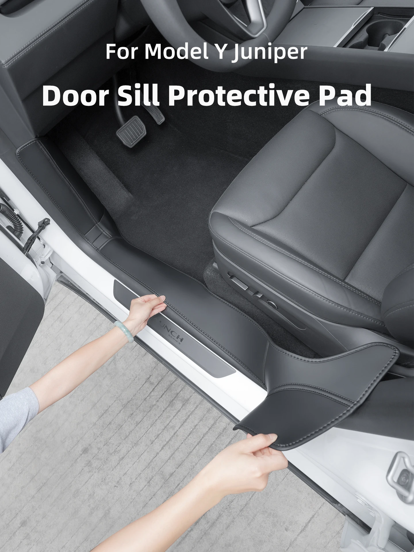 Für Tesla Model Y Juniper 2026 2025 Vordere und Hintere Türschwellenschutzauflagen Automotive Interior Wildleder Schutzpolster Zubehör – Detail 1