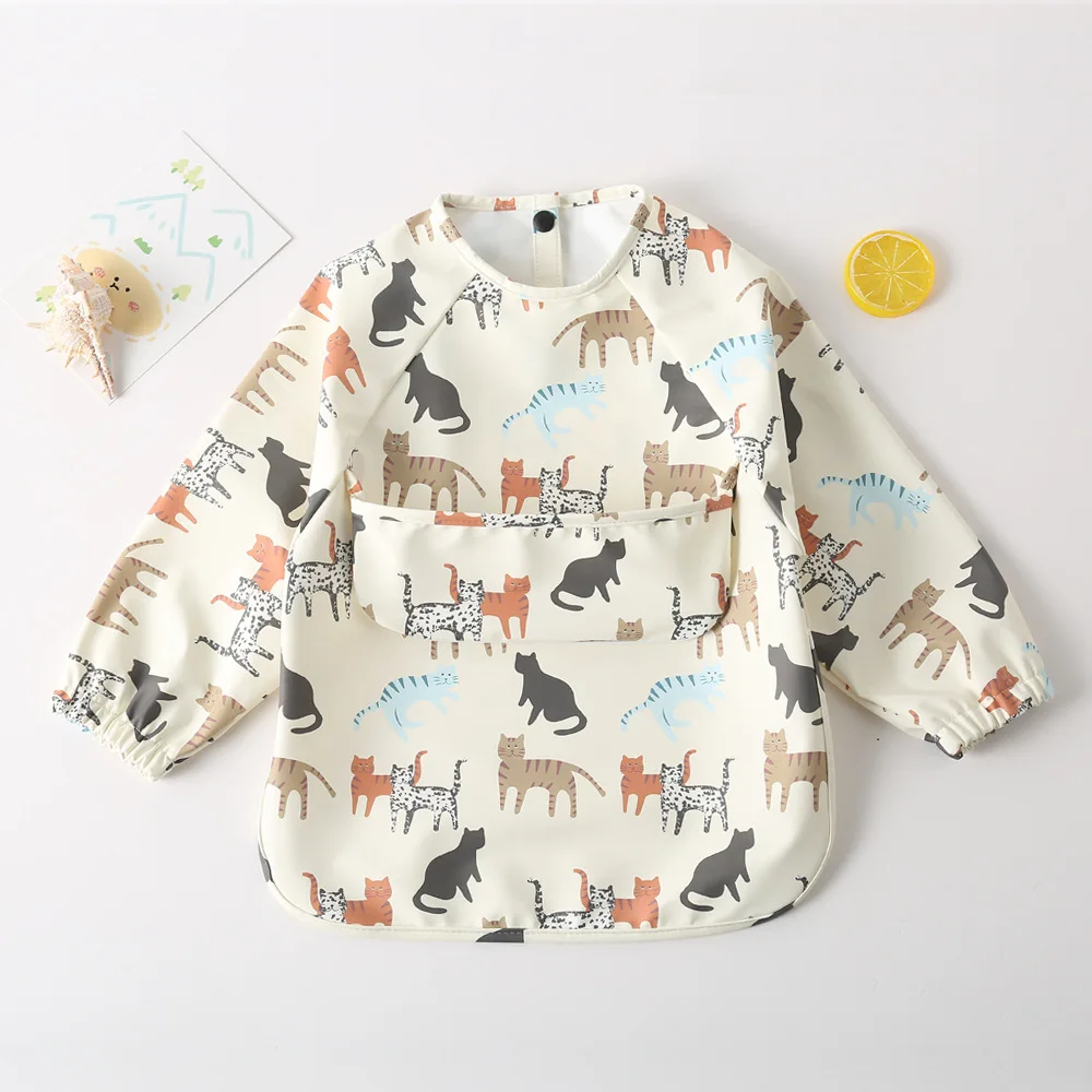 Long Sleeved Soft PU Baby Bib Painting Waterproof Meals Protection Washable for Children