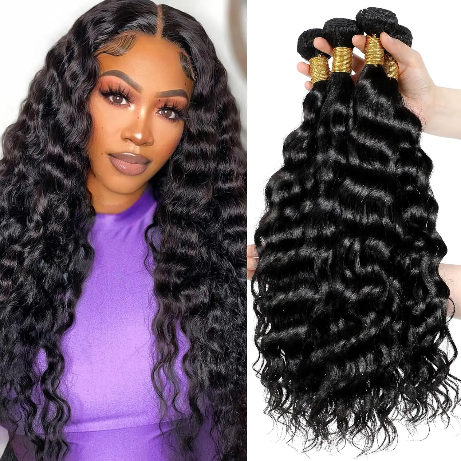 Water Wave Bundles Malaysian Hair Weave Bundles Deals Unprocessed Curly Human Hair 28 30 32" Remy Extensions 12A