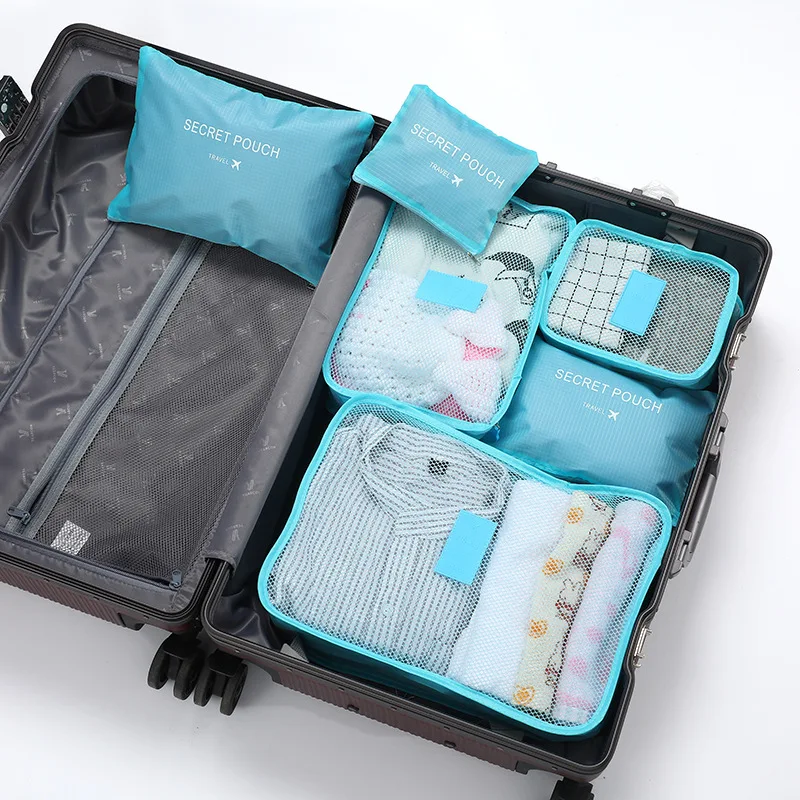 6pcs Travel Storage Bag Set For Clothes Tidy Organizer Wardrobe Suitcase  Pouch Travel Organizer Bag Clothes Storage Bag,Packing Cube Set,Suitcase Storage  Bag Set With Shoe Toiletry and Laundry Bags School Supplies Room