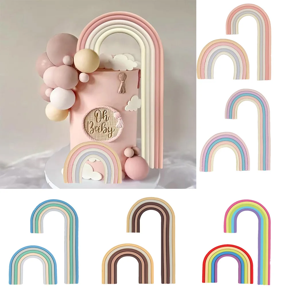 1pcs Rainbow Cake Topper Boho Pink Blue Brown Birthday Cake DIY Decorations Baby Shower Wedding Party Cupcake Decor Supplies party decorations birthday party supplies cake topper cake decorations cake toppers