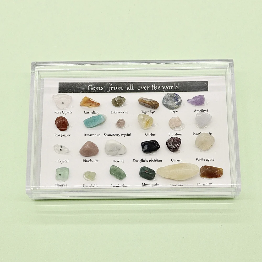 Natural Stone Samples Tiger's Eye Amethyst Agate Turquoise Quartz Sample Display Box 24 Pieces In A Boxfor DIY Jewelry Making