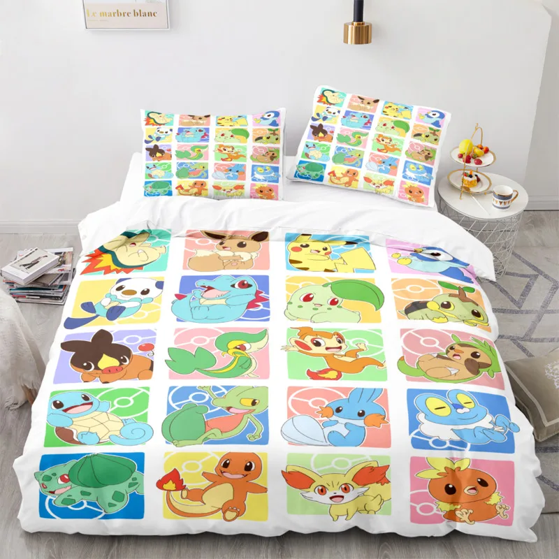 Pokemon Bedding Set Kawaii Cartoon Anime Pikachu Gengar Eevee Charizard Quilt Duvet Cover Pillowcase Comfortable Bed Set King