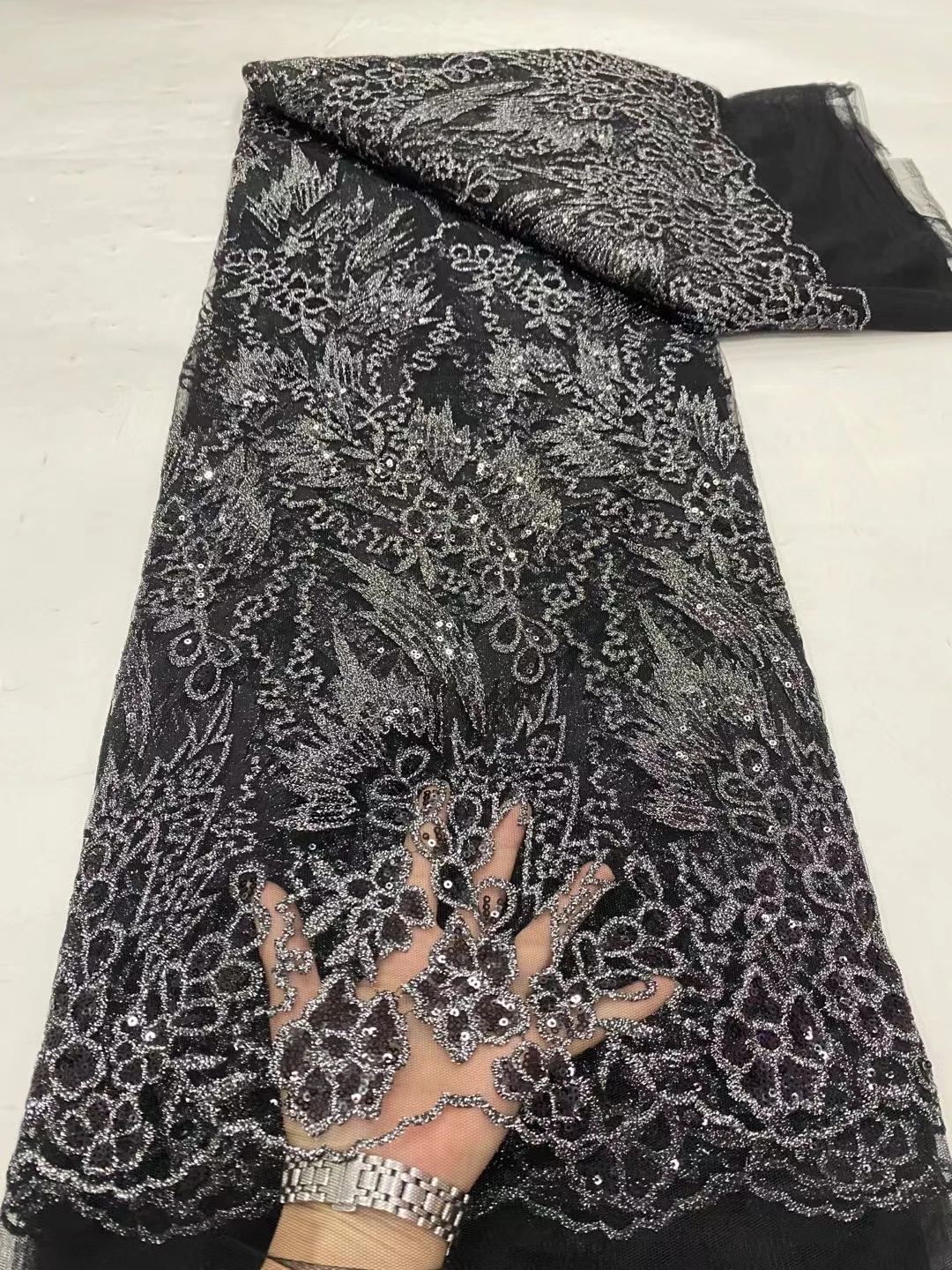 

LDPN337 Black!Nice looking African net lace fabric with sequins,wholesale embroidered French tulle lace for party/wedding dress