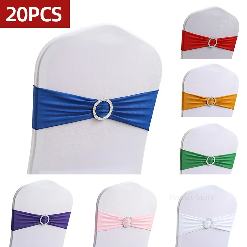 

20pcs Spandex Chair Sashes with Buckle Hotel Wedding Banquet Events Chair Back Cover Decoration Gold Stretch Chair Cover