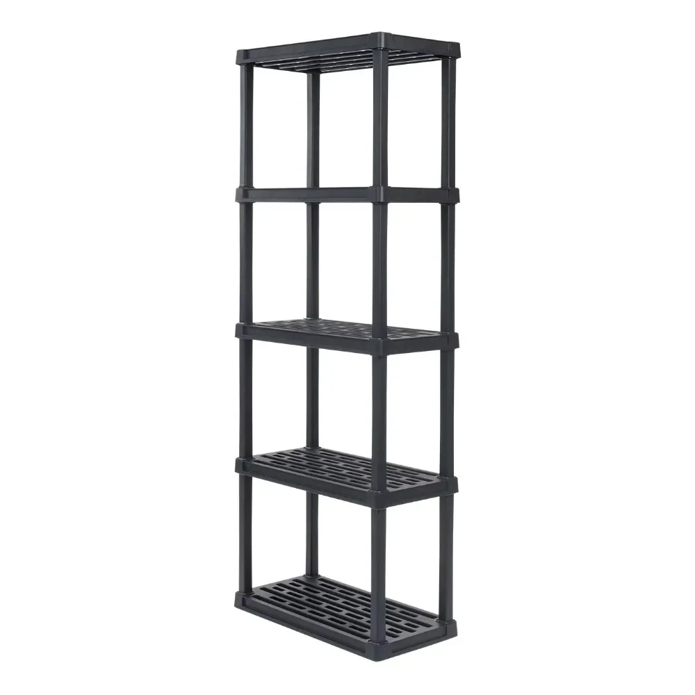 

5 -Tier Plastic Rack Storage Shelf with 200 lb. Total Capacity, Black