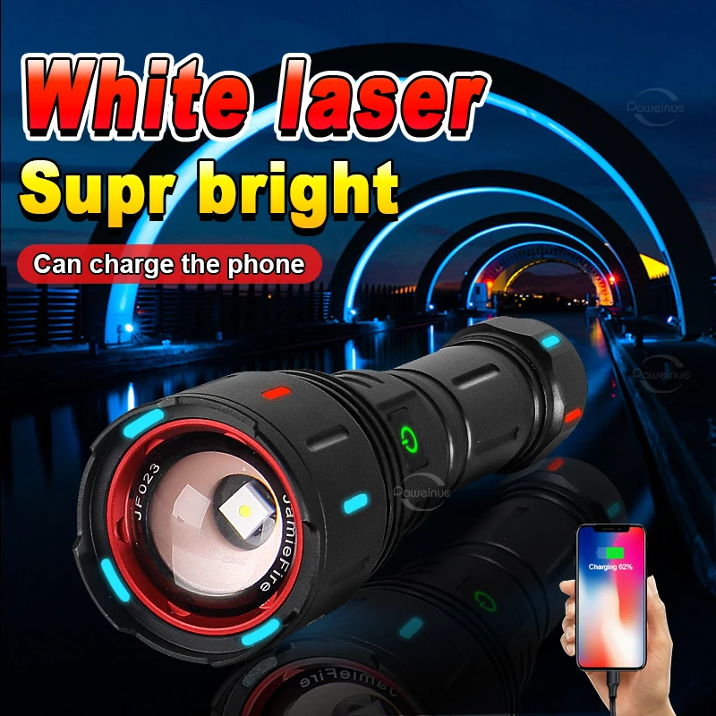 5000mAh Ultra powerful laser LED Flashlight USB Rechargeable led Torch 18650 26650 Zoom Tactical Torch Long Shot Hunting Lantern