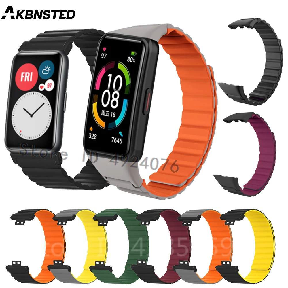 

Magnetic Silicone Strap For Huawei Watch fit band Magnetic Wristband For Huawei band 6 strap For Honor band 6 Bracelet correa