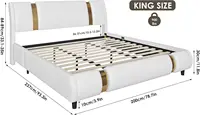 Modern Faux Leather Upholstered Platform Bed Frame with Golden Iron Metal Decor, Adjustable Curved Headboard,King Size, White 2