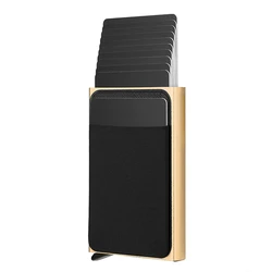 Sleek Anti-Theft Metal Card Holder Wallet with Large Capacity 12-Slot Sleeve (Gold)