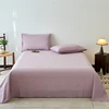Simple Soft Plain Dyed 100% Washed Cotton Kids Baby Grade A Comfortable Flat Sheet Set 3Pcs Solid Color Bed Sheet 2 Pillowcases, 2