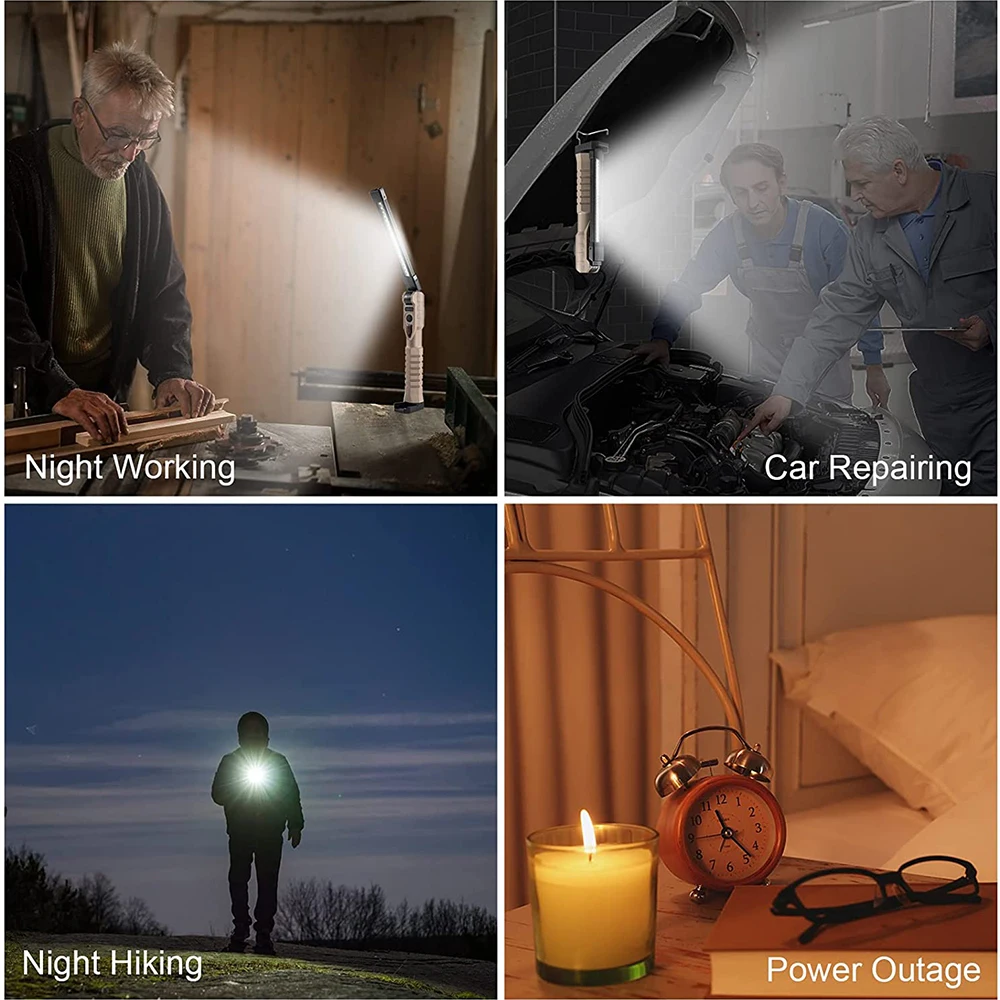 Rechargeable LED Work Light 1000 Lumens COB Work Lights with Power Capacity Indicator Handled Flashlights for Outdoor Car Repair led flashlight led work light work light