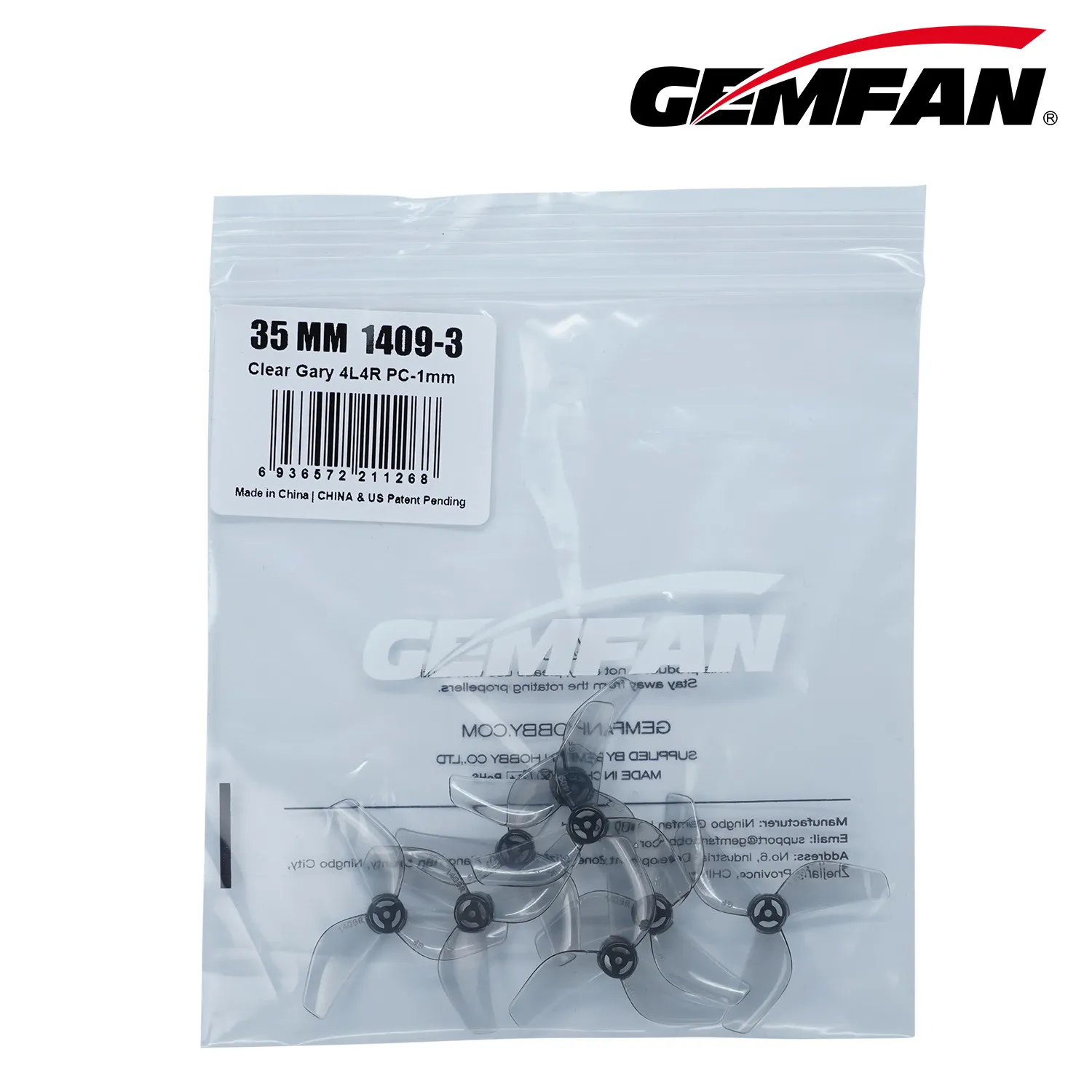Emballage des hélices Gemfan 1409-3 35mm PC, lot de 4 paires pour micro drone.