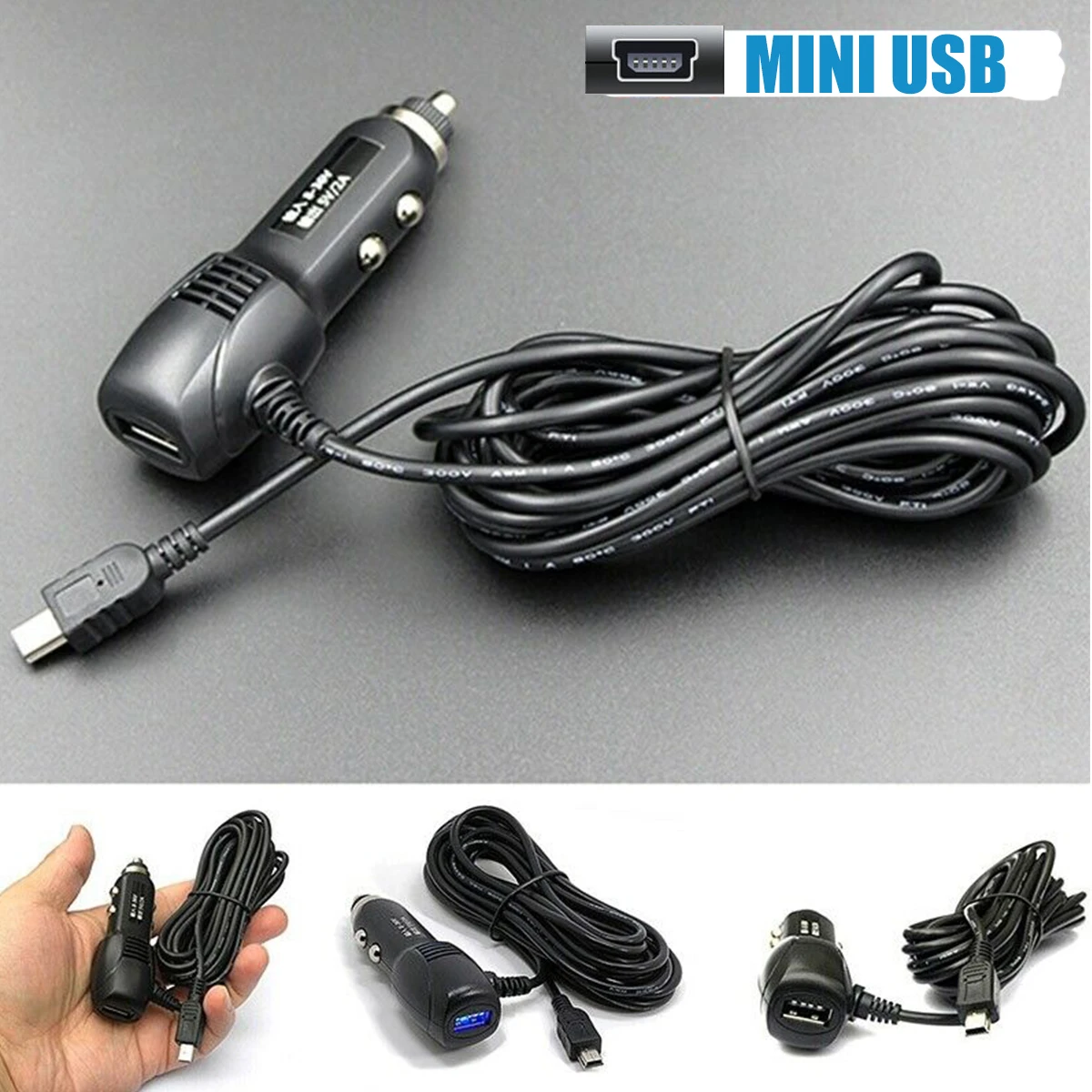 Dash Cam Power Lead Mini Usb Charging Cable Universal In Usb Car
