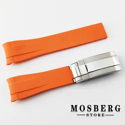 Premium Black & White 20mm Watch Strap | Stainless Steel & Rubber Band with Plastic Buckle (Orange 13)