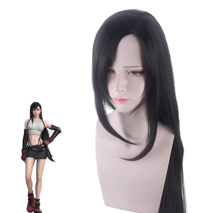 

Anime Final Fantasy VII Remake Tifa Lockhart Long Black Wig Cosplay Synthetic Hair Halloween Costume Party Play Wigs