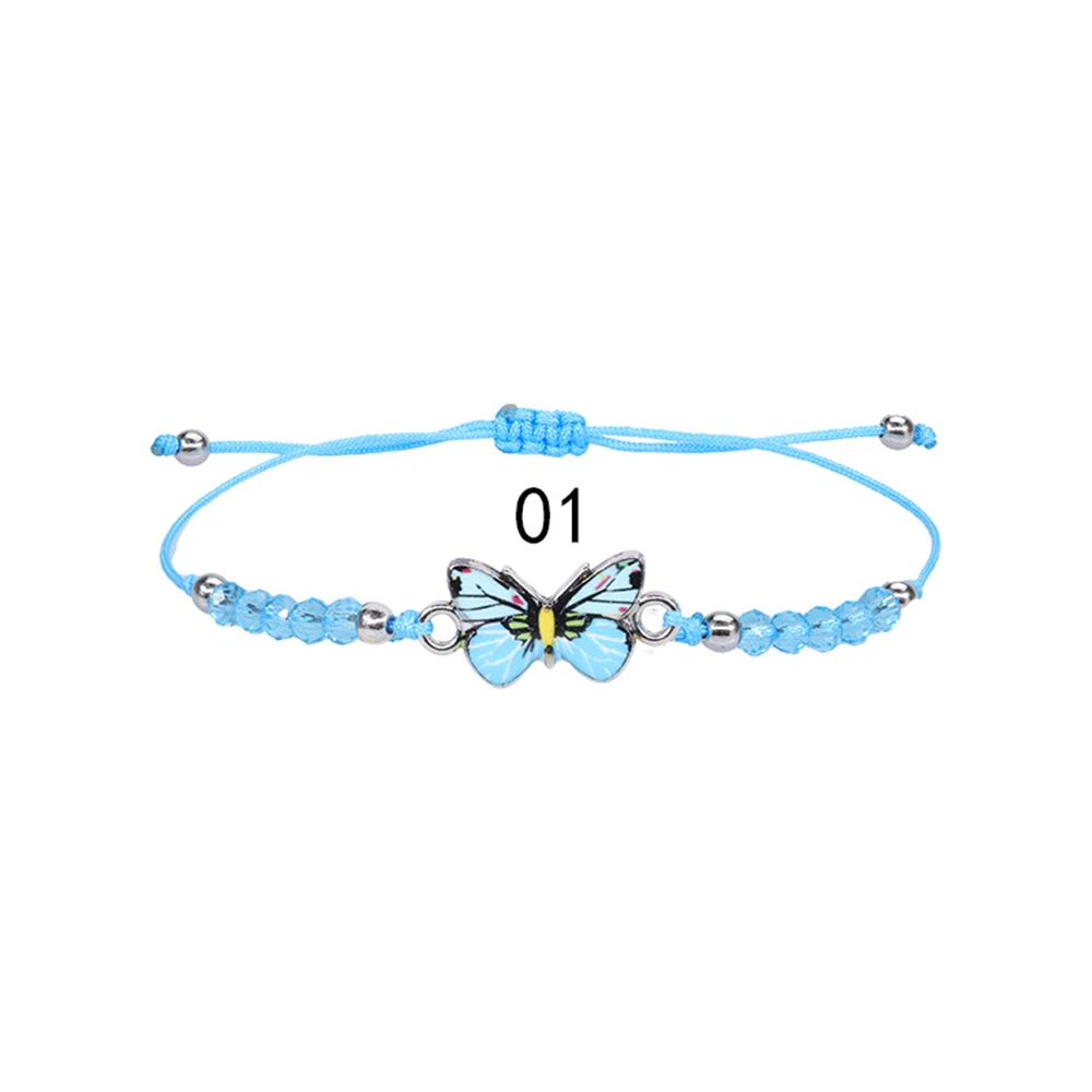 Crystal Butterfly Bead Woven Rope Necklace Women Kids Jewelry For Girls  Cute Charm Jewelry Summer Beach Accessories