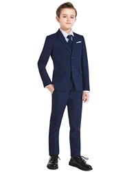 Colorful Boys' Formal 5-Piece Slim Fit Suit Set - 20 (Navy Blue)