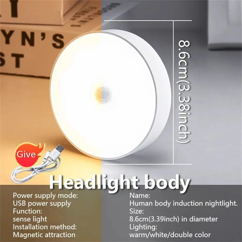 Human Intelligent Light Portable LED Night USB Charging Induction Emergency Bedside Cabinet Wardrobe Automatic Switch Lighting