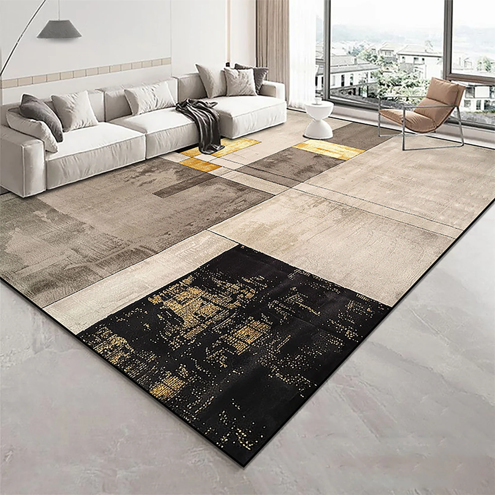 Modern Golden Geometry Carpet for Living Room Light Luxury Rugs for Bedroom Decor Large Area Lounge Sofa Side Floor Mats 200x300 2