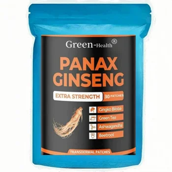 Toppe transdermiche coreane al ginseng Panax rosso con Ashwagandha, Ginkgo Biloba, forza di supporto, equilibrio energetico dell'umore 30 cerotti