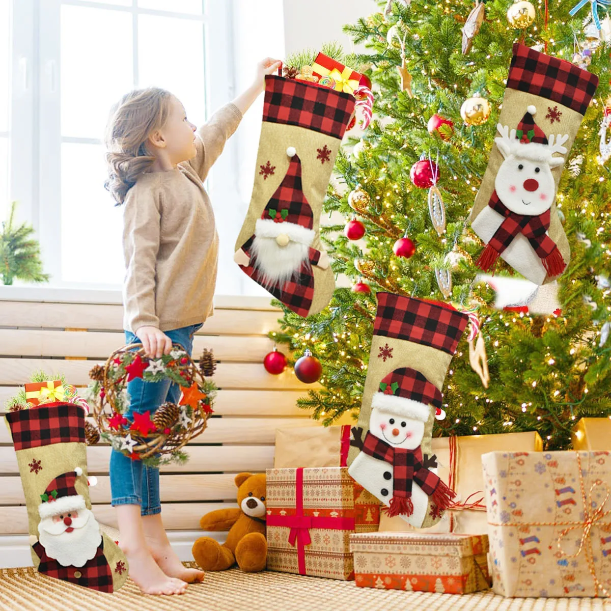 

New Christmas Decoration Plush Hemp 3D 3D Cartoon Christmas Socks Christmas Socks Gift Bag