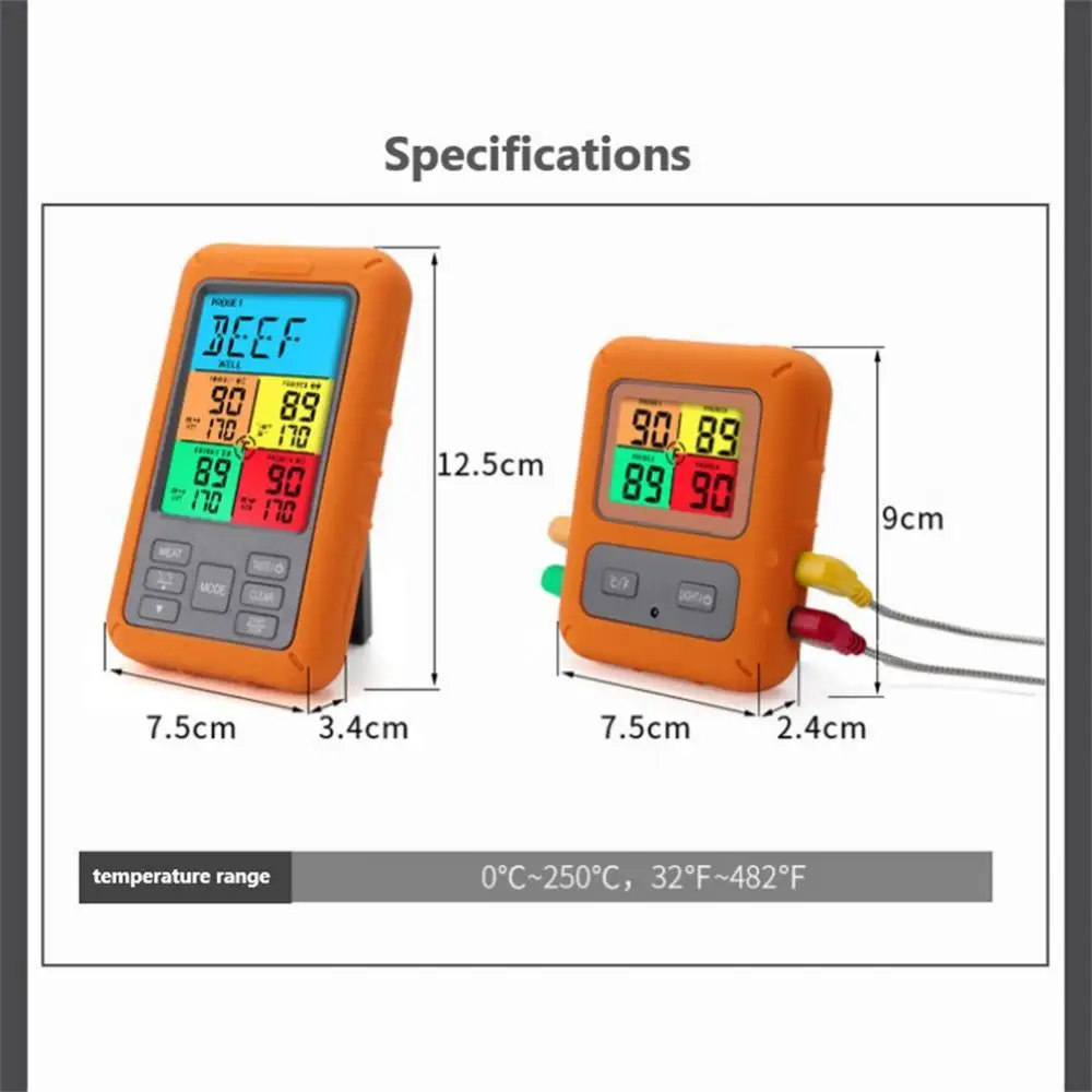 Color Screen Wireless Barbecue Thermometer Four-pin Digital Display Barbecue Food Thermometer Kitchen Oven BBQ Tools
