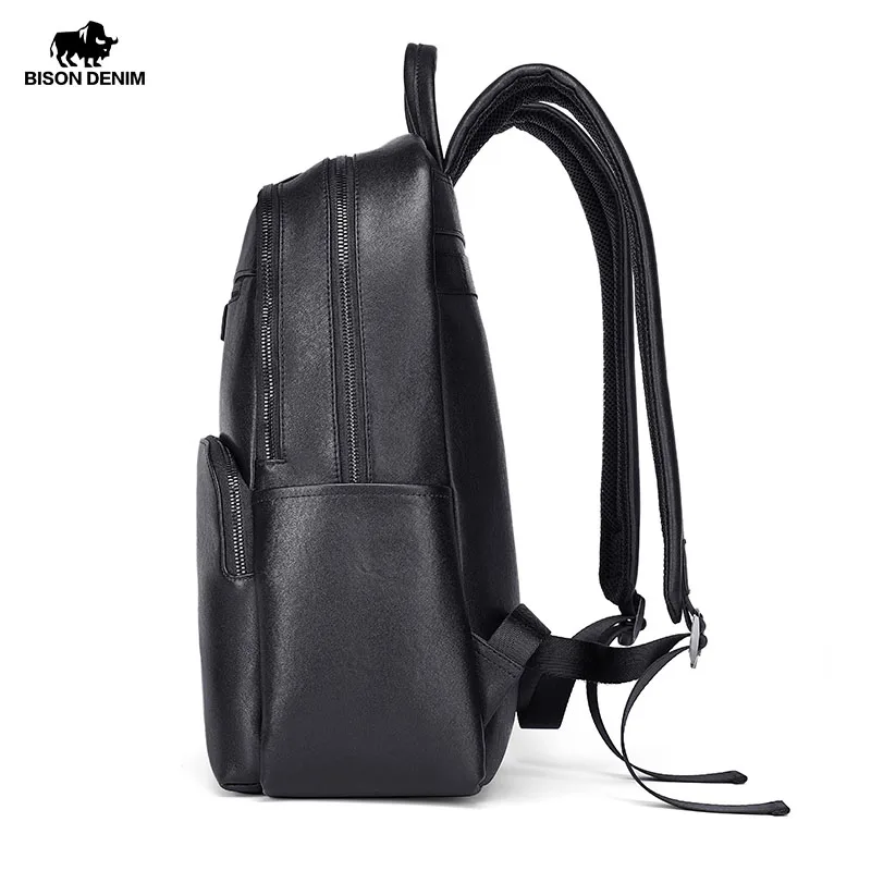 BISON DENIM New Genuine Leather Men Backpack Laptop School Backpack Bag 2024 Fashion Waterproof Travel Bag Casual Book Bag 5