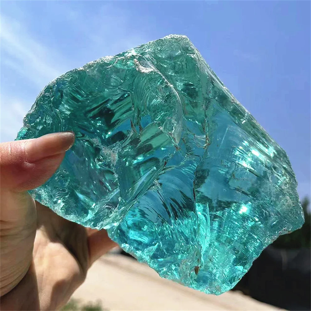 Natural Clear Sea Blue Crystal Colored Glaze Tumbled Crushed Gemstones Glass Vase Filler Fish Tank Landscaping Home Decor Crafts