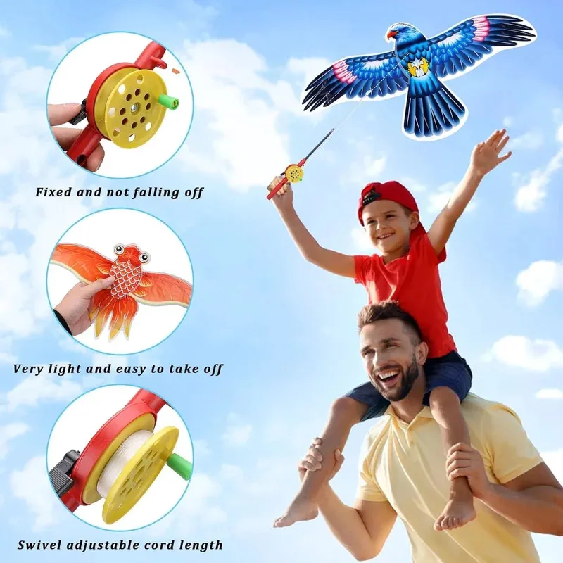 1Set Cartoon Eagle Kite for Kids 164ft/50m String with Handle Summer Outdoor Flying Toy eagle kite
