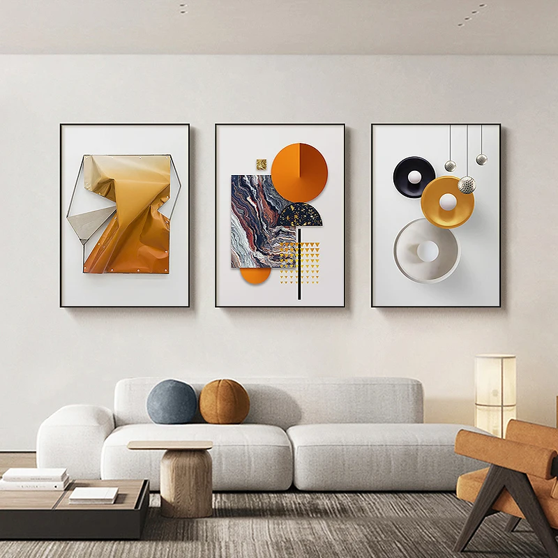 AbstractOrangegeometricCanvasPaintingforLivingRoomBedroom