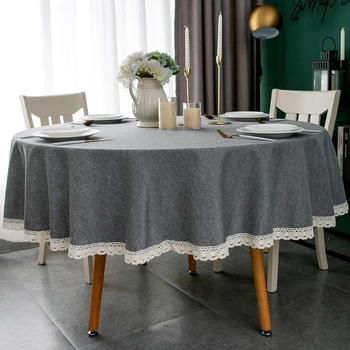 Round Tablecloth Linen Waterproof and Antifouling Table Cover for Banquet, Parties, Dining Wedding Kitchen Table Table Cloth